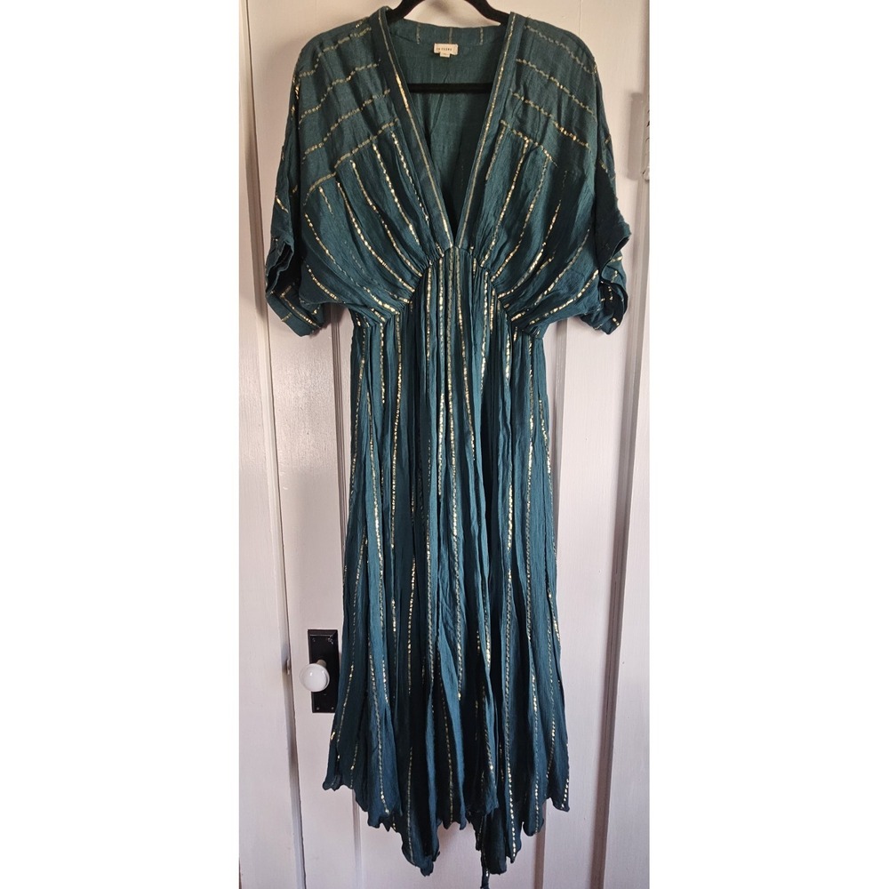 EN CREME Sabrina Lurex Kimono maxi dress metallic stripe woman's M - Picture 4 of 11